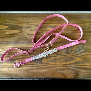 Oscar de la Renta Pink Leather Dog Collar & Leash